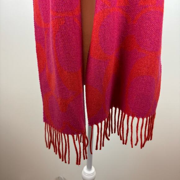 Coach Womens Wool and Cashmere Winter Scarf in Pink and Orange | Classic Fall - Picture 3 of 5